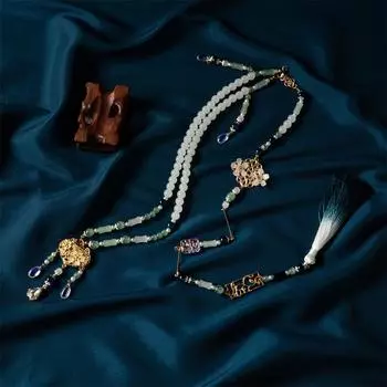 Yulou Song Древний стиль Hanfu Назад Облако Длинные кисточки Ming Made Yingluo Ожерелье Производительность Новый китайский стиль Верховая одежда Аксессуары