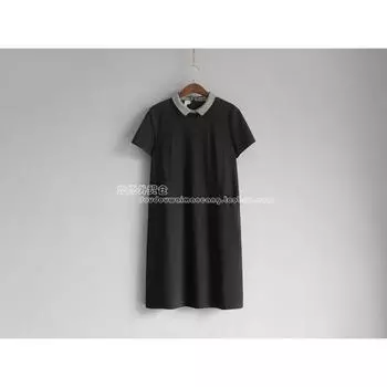 Yun Summer Plaid Collar Back Invisible Zipper Short Sleeve Knitting Dress Type a Minimalist Short Sleeve Dress 1271 Black L