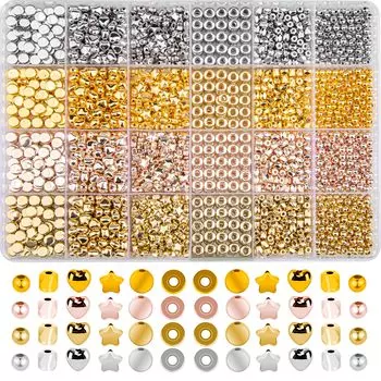 YUNAI 2160 шт. Бусины-разделители Металлические бусины Круглые бусины Шарики Бусины-разделители Бусины-рондель Маленькие бусины Плоские круглые бусины Аксессуары Детали Товары для рукоделия