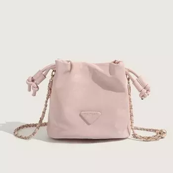 Yunduo Bag Women s Korean Style Niche High-end Sense Pink Cream Bag with Chain Fashion Crossbody Puff Bucket Bag