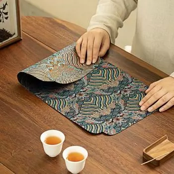 Yunjin Double-Sided Master Quality Zen Fabrics Dry Pour Seats Micro Absorbent Tea Mat Minimalist Non-Washable Tea Mat Navy blue 24*48cm
