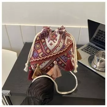 Yunnan Dali Characteristic Minority Tassel Crossbody Shoulder Bag Tourist Souvenir Xinjiang Ethnic Style Bags Red