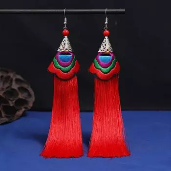 Yunnan embroidery fringed earrings long temperament versatile cheongsam earrings female retro bride Chinese earrings