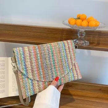 Yunnan ethnic style handmade craft clutch bag rainbow striped chain shoulder messenger bag foreign style розовый