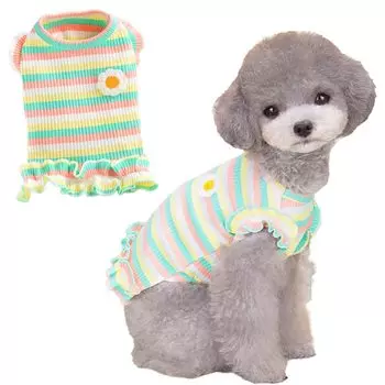 Yuriya Dog Cute Tank Pet Going Sunburn Hair Loss Green S Одежда, Весна/Лето Футболка, Топ, Стильный, Красочный, Граница, Цветы, Оборки, Ребра,