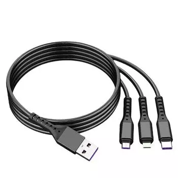 YurKem 3 в 1, 66 Вт, 6 А, USB Type C, кабель для быстрого зарядного устройства для iPhone, Type-C Lightning, кабель Micro USB для iPhone, Huawei, Samsung, Xiaomi, шнур для передачи данных чёрный