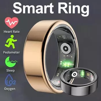 YurKem Смарт-кольцо для измерения сердечного ритма, кислорода в крови, артериального давления для мужчин и женщин, фитнес-трекер, спортивный IP68, водонепроницаемое Bluetooth-кольцо 18.1 mm(Size 8) чёрный