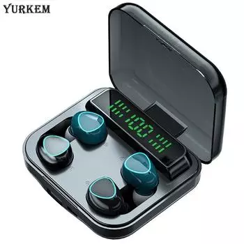 YurKem TWS Беспроводная Bluetooth-гарнитура Пара наушников Сенсорные стереонаушники Спортивный цифровой дисплей 9D Четыре наушника для двухместного использования чёрный