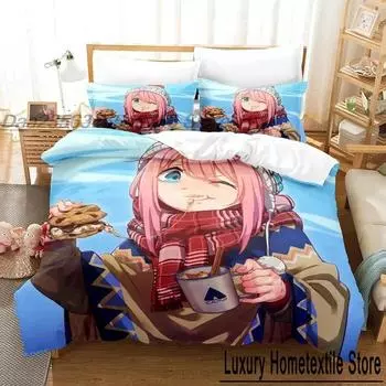 Yuru Camp Bedding Set Single Twin Full Queen King Size Bed Set Aldult Kid Bedroom Duvetcover Sets 3D Print Anime bed sheet set 70x133cm 2pcs