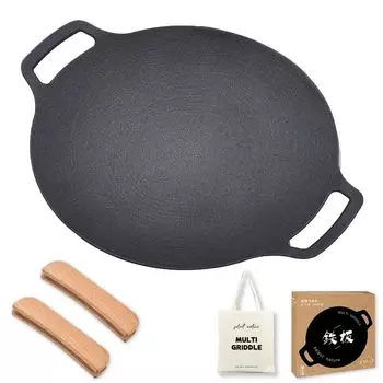 Yuso Multi Griddle Iron Plate Grill Pan Direct Fire Gas Fire IH Совместимая легкая толщина 4 мм Outdoor BBQ Solo Camping Деревянная ручка для хранения