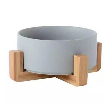 Yuusaki Pet Bowl Cat Dog Tableware Миска для еды Миска для воды Тарелка для кошачьего корма Керамическая 400 мл Собака Кошка Питьевая вода Деревянная подставка в комплекте Устойчивость Съемная