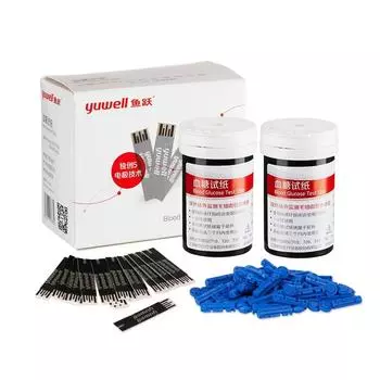 Тест-полоски для определения уровня глюкозы в крови YUWELL, подходящие для глюкометров 710, 720, 730, 740, 301, 582, 586 50 strip 50 lancet