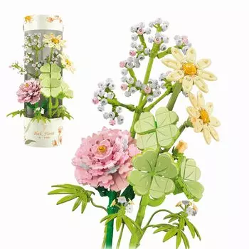 YuY LuoQI Yuyo Loki Block Flower Bouquet Bouquet Interior Искусственный цветок Стильная игрушка Совместимость с Lego День рождения Юбилей Мальчики Девочки Возраст розовый