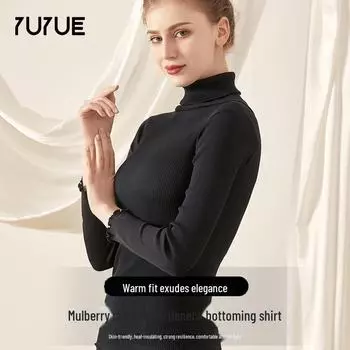 Yuyue Silk Half-High Collar Slim Fit Long-Sleeved Top for Autumn/Winter Women One Size вино красного