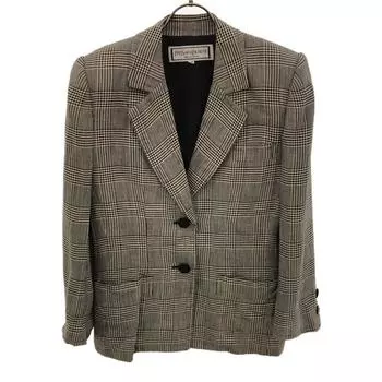 YVES SAINT LAURENT 90s Silk Blend Houndstooth tailored jacket M Old Women Used