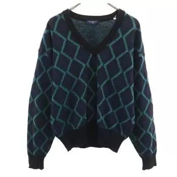 YVES SAINT LAURENT tricots 90s Old wool blend mohair blend Argyle Pattern Long sleeve V neck sweater Men s Used