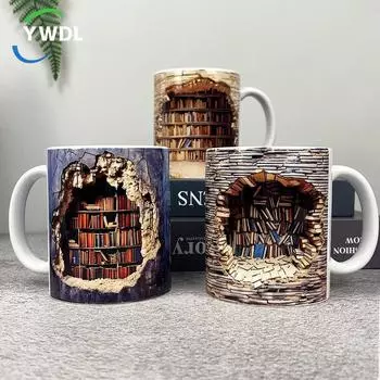 YWDL 1/2 шт 3D книжная полка кружка для кофе керамическая библиотечная полка чашка космический дизайн молочные кружки чашка для учебы подарок на день рождения друзья 300-400ml