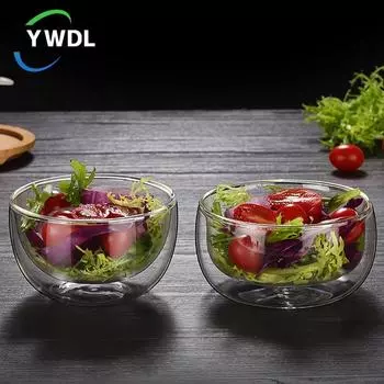 YWDL 300/500 мл прозрачная двухслойная стеклянная миска, термостойкая фруктовая салатница, кухонная стеклянная посуда для супа, хлопьев, десертов