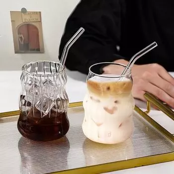 YWDL 500 мл стеклянные стаканы с трубочкой банка Мейсона прозрачный сок кофе молоко стакан набор коктейльная посуда полосатая пивная кружка подарок