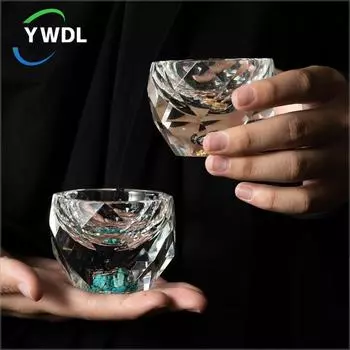 YWDL 50 мл Алмазная огранка Хрустальные бокалы для ликера Рюмки для водки Винные бокалы Бокалы для виски Крепкие напитки Саке Соджу Бренди Чайная чашка золотистый
