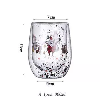 YWDL Double Wall Christmas Glass Cup High Borosilicate Glass Mug Heat Resistant Tea Milk Coffee Cup Drinkware Christmas Gift 301-400ml