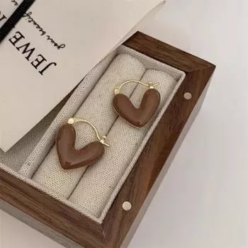 YY30~Французские романтические серьги-подвески в форме сердца из эмали винного цвета, модная бижутерия для женщин, аксессуары-капли для ушей кофейный