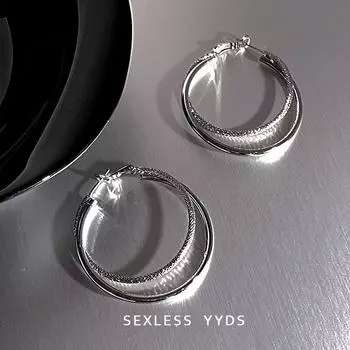 Yyds Simple Cold Style Double Circle Large Earrings Female 2025 New Arrival Tide Earrings Elegant Classy Elegant Stud Earring Silver double hoop earrings