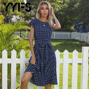 YYFS 8 цветов женское летнее осеннее модное длинное платье с коротким рукавом и круглым вырезом повседневные платья L жёлтый