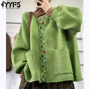 YYFS Большие размеры женские модные повседневные однотонные принты осень-зима с длинными рукавами и круглым вырезом свитера One Size бежевый