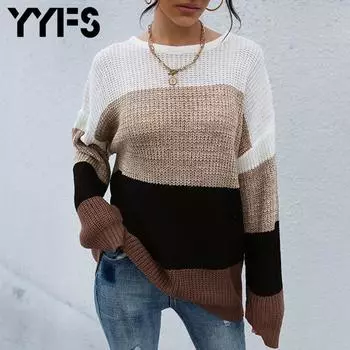 YYFS черный, белый цвет хаки женский осенне-зимний модный повседневный свитер с длинными рукавами и круглым вырезом S
