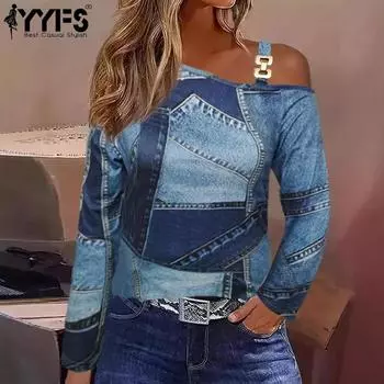 YYFS Женская мода Повседневная осень-зима Джинсовые свитера с длинными рукавами и длинные рукава S синий