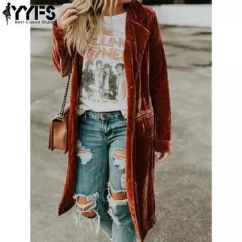 YYFS Женская мода повседневная осень-зима однотонные принты с длинным рукавом пальто(Женский) S жёлтый