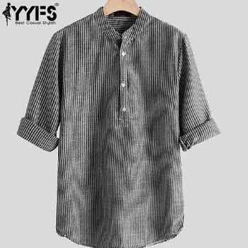 YYFS Women s Fashion Casual Spring Autumn Stripe Print Long Sleeve Stand-Neck Blouses & Shirts XS чёрный