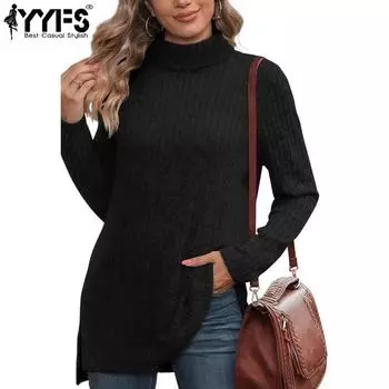 YYFS Women s Fashion Casual Spring Fall Solid Color Print Long Sleeve High Neck Blouses & Shirts S чёрный