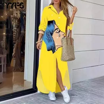 YYFS Women s Fashion Spring Fall Long Sleeve POLO Neck Loose Waistline Casual Dresses S