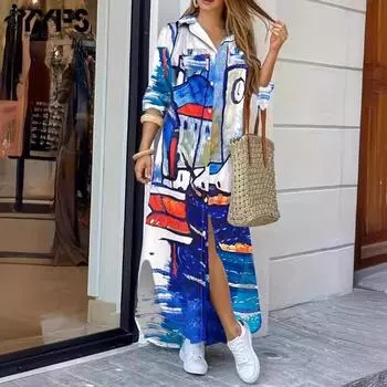 YYFS Women s Fashion Spring Fall Long Sleeve POLO Neck Loose Waistline Casual Dresses S