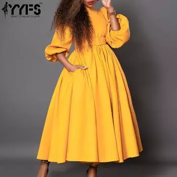 YYFS Women s Fashion Spring Fall Solid Color Print Long Sleeve Half Turtleneck High Waist Casual Dresses S
