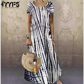 YYFS Women s Fashion Summer Spring Colour Block Print Short Sleeve Square Collar Loose Waistline Casual Dresses S белый