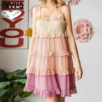 YYFS Women s Fashion Summer Spring Colour Block Print Sleeveless Suspenders Loose Waistline Casual Dresses XS
