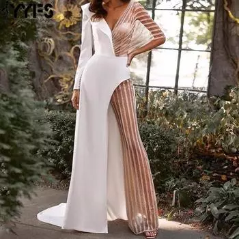 YYFS Women s Fashion Summer Spring Long Sleeve High Waist V-Neck Cocktail & Evening Dresses