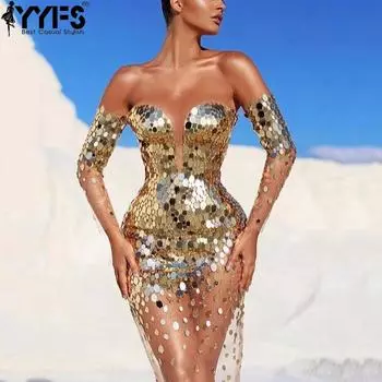 YYFS Women s Fashion Summer Spring Long Sleeve High Waist One Shoulder Cocktail & Evening Dresses