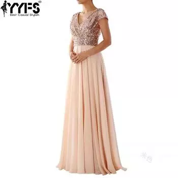 YYFS Women s Fashion Summer Spring Short Sleeve High Waist V-Neck Cocktail & Evening Dresses