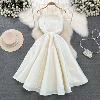 YYFS Women s Fashion Summer Spring Summer Spring Sleeveless Suspenders High Waist Casual Dresses S абрикосовый