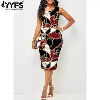 YYFS Женская мода Лето Весна без рукавов с круглым вырезом и высокой талией повседневные платья S