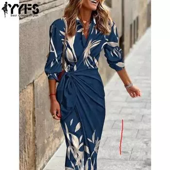 YYFS Женская мода Лето Весна Цветные Блоки Принт Короткие Рукава Поло Высокая Талия Повседневные Платья S