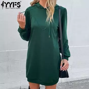 YYFS Женская мода Лето Весна Однотонный Принт Длинные Рукава Повседневные Платья S