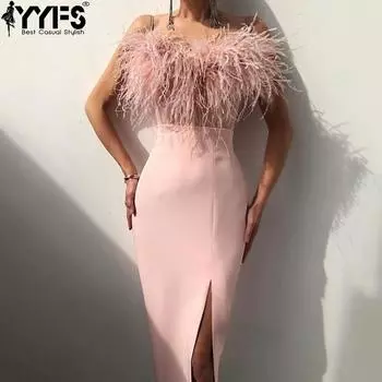YYFS Женская мода лето весна без рукавов с высокой талией на одно плечо коктейльные и вечерние платья S розовый