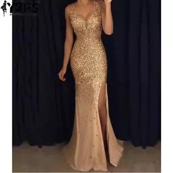 YYFS Женская мода лето весна без рукавов с высокой талией V-образным вырезом коктейльные и вечерние платья S розовый