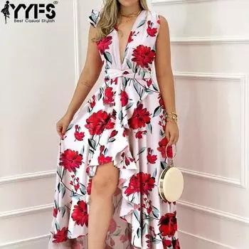 YYFS Женская мода лето весна без рукавов с высокой талией V-образным вырезом коктейльные и вечерние платья S белый