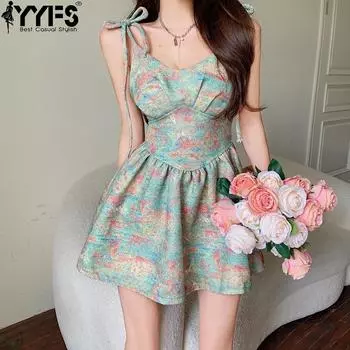 YYFS Женская мода лето весна без рукавов V-образный вырез высокая талия повседневные платья S